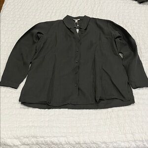 Eileen Fisher Grove Green Organic Handkerchief Linen Classic Collar Shirt XS NWT